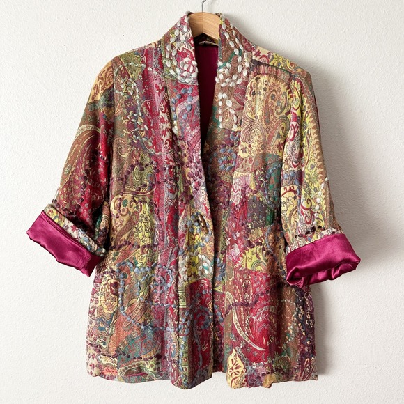 Soft Surroundings Bohemian Rich Woven Paisley Kimono Jacket women's size large - Picture 6 of 12